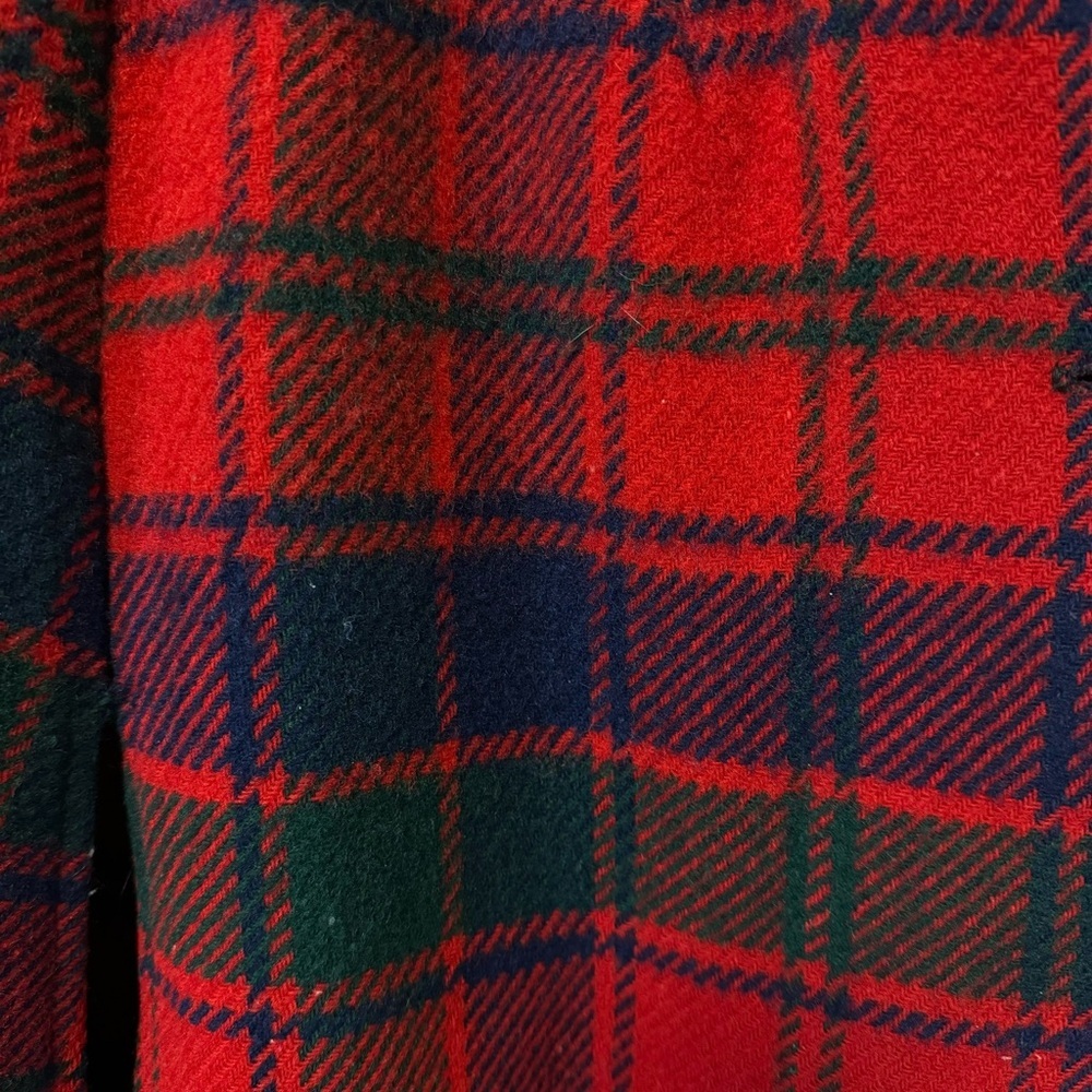 Vintage Robertson Tartan Wool Poncho Red Plaid‎ Blanket Fringe Cape Shawl Coat - Picture 3 of 13